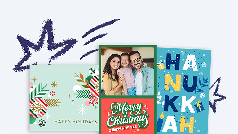 Three personalized holiday cards.