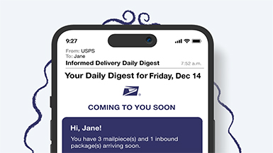 A smartphone showing an Informed Delivery Daily Digest email.