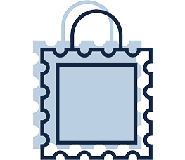 An illustration of a shopping bag made from a blank stamp.